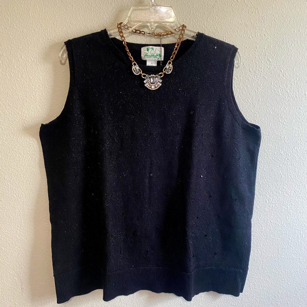 The Quaker Factory 1x black sequined and metallic silver knit sleeveless shirt